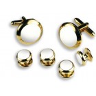 Colored Stone Center Wide Rim Studs and Cufflinks Set in Assorted Colors